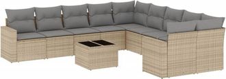vidaXL Set De Sof&aacute;s De Jard&iacute;n 11pzas Con Cojines Rat&aacute;n Sint&eacute;tico Beige Vidaxl