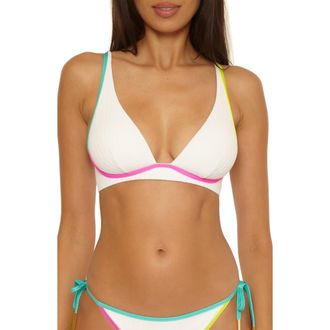 Trina Turk Maori Contrast Trim Wireless Swim Top in White/Mul at Nordstrom, Size 12