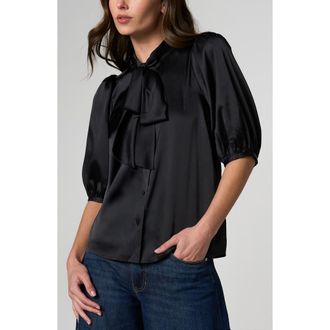 Liverpool L.A. Tie Neck Shirt in Black at Nordstrom, Size X-Small