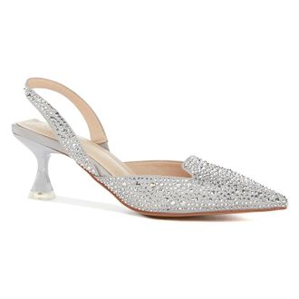 Twentyfourhaitch Zapatos destalonados con tac&oacute;n cuadrado adornado con cristales - Shoes - Mujer - Gris - 38 EU