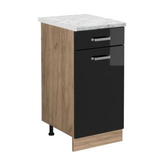 Vicco Mueble Bajo De Cocina R-line, Negro Brillo Intenso, 40 Cm Et M&aacute;rmol