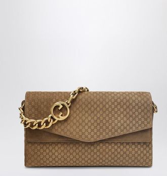 Gucci Large Beige Gg Suede Shoulder Bag