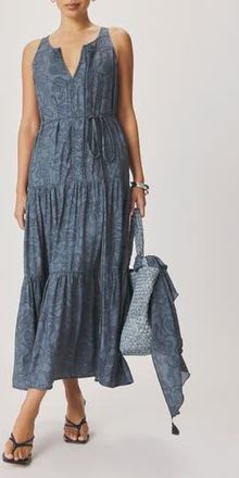 Splendid Iris Paisley Print Tiered Maxi Dress in Mood Indigo Blue at Nordstrom Rack, Size X-Small