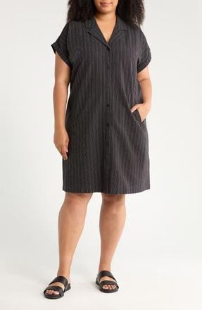 Eileen Fisher Notch Collar Organic Cotton Blend Shirtdress in Black at Nordstrom Rack, Size 1X
