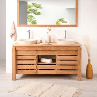 Wanda Collection Mueble Para Cuarto De Ba&ntilde;o De Teca Zen Doble Lavabo 145 Cm