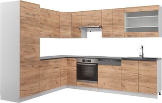 Vicco Cocina Esquinera Fame-line, Oro Potencia Roble/blanco, 227 X 60 Cm Sin Encimera