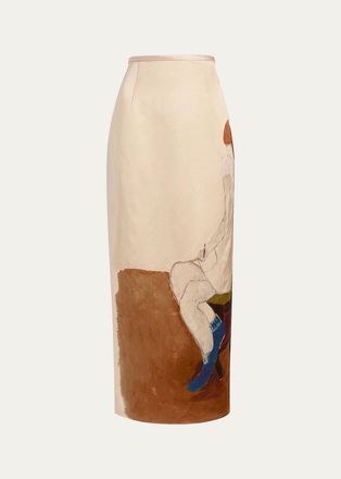 Khaite Winton Linen-Blend Midi Skirt