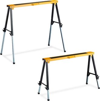 Relaxdays 2 Caballetes Para Mesa Y Trabajos De Bricolaje Hasta 150 Kg, Acero, Negro-naranja, Altura Regulable 64-91,5 Cm - Relaxdays