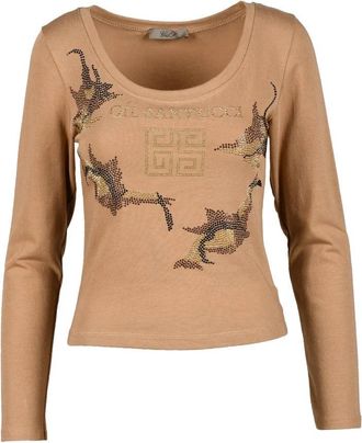 Gil Santucci Beige Abstract Stretch Cotton T-Shirt