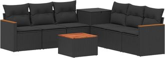 vidaXL Juego De Sof&aacute; 8 Uds. Negro Rat&aacute;n Sint&eacute;tico Y Acero Vidaxl