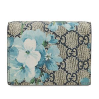 Gucci Gg Blooms Blue Multi-Color Red Color Gg Supreme Leather Wallet (Bi-Fold) (Pre-Owned)