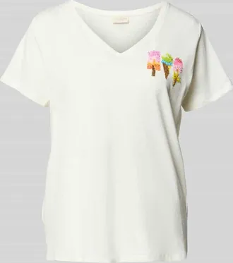 Milano Milano Italy T-Shirt mit Motiv-Print und V-Ausschnitt in Offwhite, Gr&ouml;&szlig;e XXL