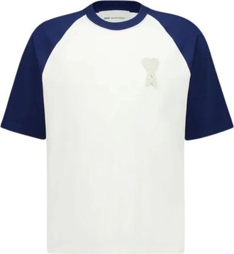 Ami Logo Patch Crewneck T-Shirt - Dames - T-shirts - Beige - M - Katoen - Tops