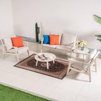 Direct Wicker Acacia Wood Outdoor Loveseat Sofa Set, Naturally Sanded in Cream | Size: 4 Pack
