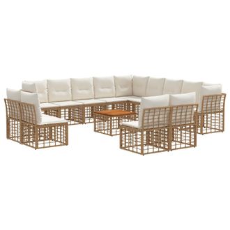 vidaXL Conjunto De Sof&aacute;s De Exterior 14 Pcs Natural Y Crema Poli&eacute;ster Vidaxl