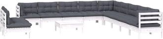 vidaXL Muebles De Jard&iacute;n 12 Pzas Con Cojines Blanco Madera Maciza Pino Vidaxl