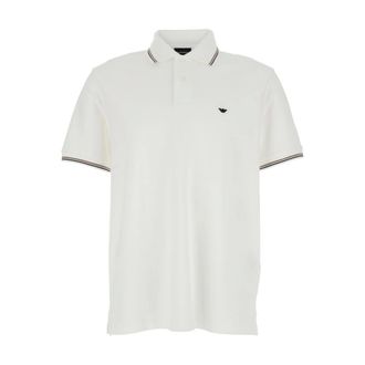 Emporio Armani Polo Shirts, male, White, Size: 2XL Manica Corta Logo A Petto Righe SUL Collo
