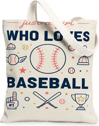 Generic Baseball Canvas Tote Bags, Sporty Graphic Design Reusable Shopping Bags, Lightweight Washable Shoulder Strap Canvas for Gym, Beige, 13x15 Inch