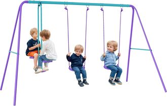 OEM Juego De Columpios De Jard&iacute;n De Metal Con Altura Ajustable 2 Columpios Y Balanc&iacute;n 280x140x176 Cm Morado Y Azul