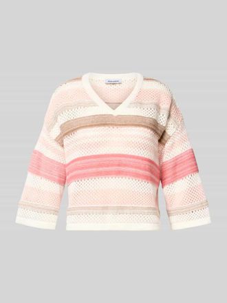 More & More More & More Strickpullover mit V-Ausschnitt und 3/4-Arm in Pink, Gr&ouml;&szlig;e 42