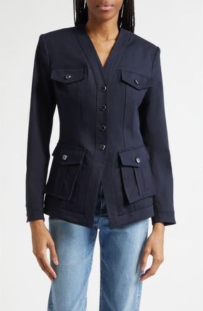 Veronica Beard Pendle Dickey Linen Jacket in Navy at Nordstrom, Size 16