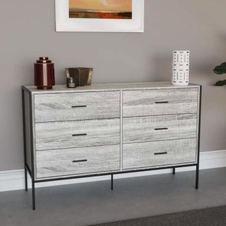 Home Discount Home Discount - Brooklyn 6 Drawer Chest of Drawers Bedside Table Wood Bedroom Furniture Storage, Grey