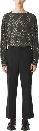 Lanvin Satijnen Straight Broeken met Details - Heren - Straight fit broeken - Zwart - M - Satijn - Broeken