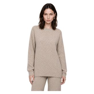 Kocca Loungewear set met een trui met textuur en wijde broek - Dames - Ronde hals truien - Beige - L - Tweed - Truien & Vesten
