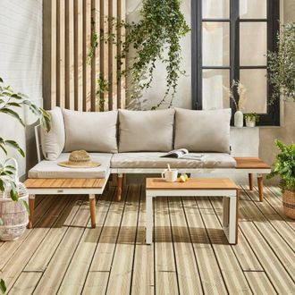 Sweeek 4-seater Modular Aluminium & Acacia Garden Lounge Set in Beige