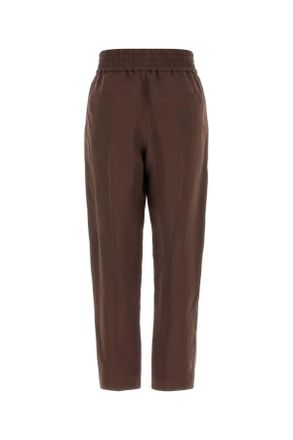 Brunello Cucinelli Womens Chocolate Viscose Blend Pant C9284 Exterior: Linen Pantaloni