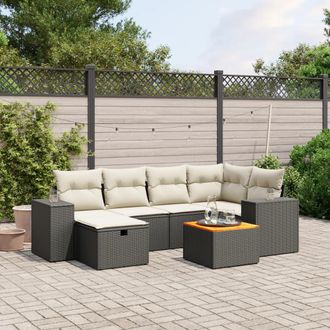 vidaXL Set De Comedor De Jard&iacute;n 7 Pzas Y Cojines Rat&aacute;n Sint&eacute;tico Negro Vidaxl