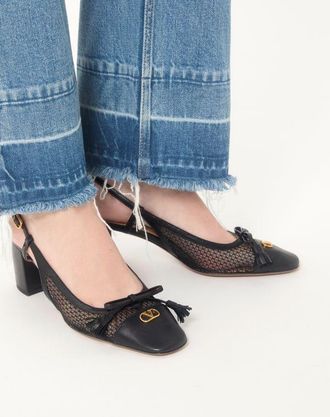 Valentino Garavani D&eacute;collet&eacute; Slingback Valet Du Roi In Rete E Capretto 60Mm Donna NERO 35.5