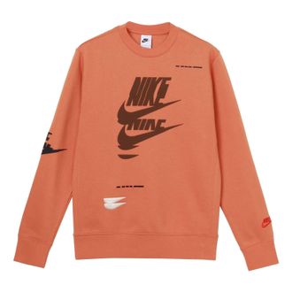 Nike Sportswear Sport Logo Printing Fleece Round Neck Pullover Orange DM6876-808
