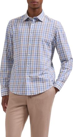Bugatchi James OoohCotton Gingham Button-Up Shirt in Air Blue at Nordstrom, Size Xx-Large