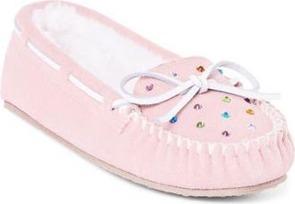 Minnetonka Cally Rhinestone Faux Fur Lined Slipper in Blush at Nordstrom, Size 11