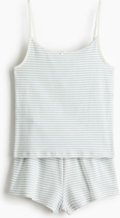 H&M Baumwollpyjama mit Pointellemuster - Weiss/Hellblau Gestreift