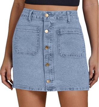 Generic Denim Skirts for Women UK Short - Button Up Skirts for Women UK - Plus Size Skirt Suit Summerskirts Skirt Elasticated Waist Short Summer Flower Prints