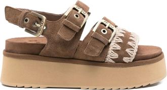 Mou buckle-embellished platform sandals - women - Rubber/Calf Suede/Calf Leather/Fabric - 37 - Brown