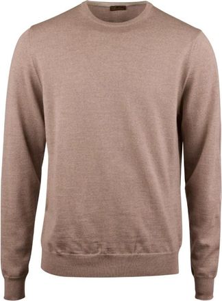 Stenstr&ouml;ms Merino Wol Ronde Hals Elleboog Patch - Heren - Ronde hals truien - Beige - M - Wol - Truien & Vesten