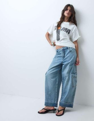 Asos jeans cargo utility lavaggio chiaro blu