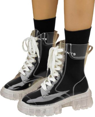 Generic Tall Women Leather Platform Sole Low Chunky Heel Chelsea Boots Winter Easy On Block Rainy Days City Walking Waterproof Non Slip (10) Black