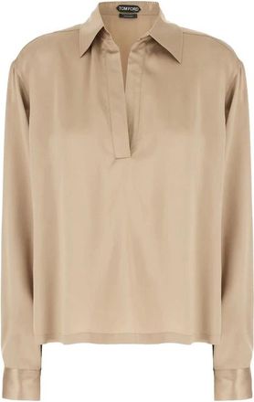 Tom Ford Overhemden, Dames, Beige, XS, Zijde Stretch Blouse