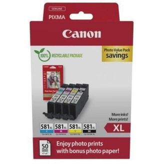 CANON Pack M&uacute;ltiple De Cartuchos De Tinta + Paquete De Papel Fotogr&aacute;fico Canon Cli-581xl Negro/azul/c Magenta/amarillo - Alta Capacidad