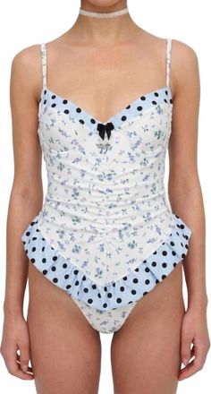For Love & Lemons Muna Bathing Suit In Blue & White