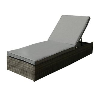 Charles Bentley Garden Waterproof Reclining Rattan Sun Lounger in Grey