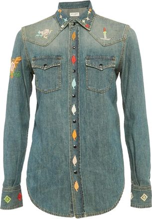 Saint Laurent Denim blouse met borduurwerk - Blauw