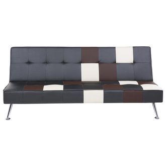 Beliani Sof&aacute; Cama Moderno De Tela Tapizado De Piel Sint&eacute;tica Sin Reposabrazos Convertible Negro Y Beige Olsker