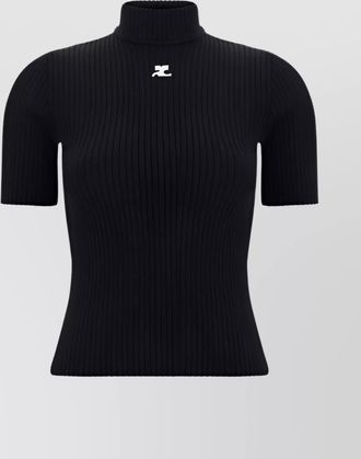 Courr&egrave;ges ribbed knit logo short sleeve top