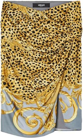 Versace Cheetah Foulard Draped Midi Skirt - Dames - Midirokken - Veelkleurig - S - Rokken