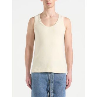 Mani&egrave;re De Voir Justin Ribbed Cotton Vest in Cream at Nordstrom, Size X-Large
